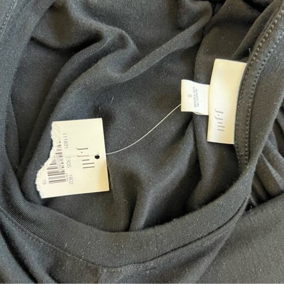 NWT J. Jill Black Pleated Drawstring-Waist Knit Dress 3/4 Sleeve Stretch Knit - Picture 8 of 14